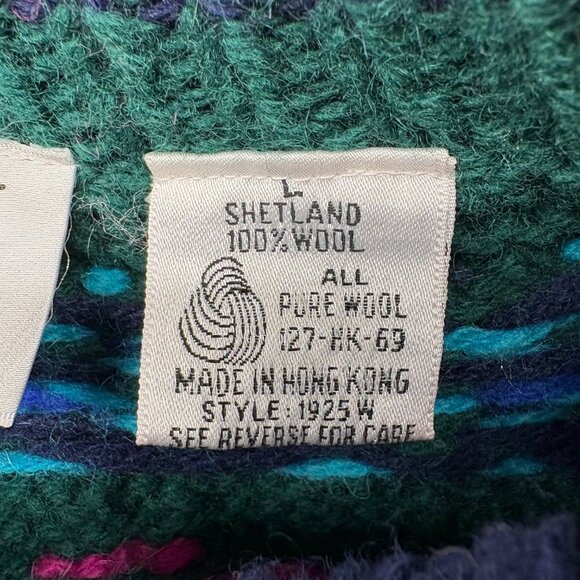 Vintage Brass Plum by Nordstrom Shetland Wool Sweater Green Fair Isle Knit - Picture 12 of 14